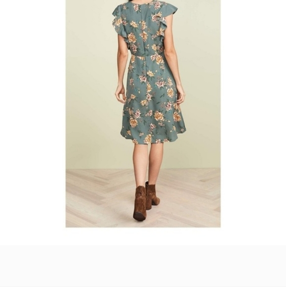 JOA Women's Size Large Green Floral Flutter-Sleeve V-Neck Dress New With Tags - Picture 2 of 6